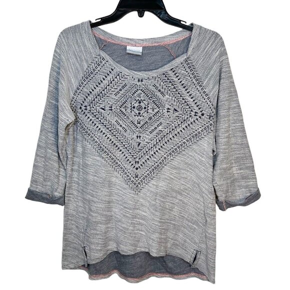 COLUMBIA SPORTSWEAR Shirt L Womens Grey Aztec Print Boho‎ Top Size Large - Picture 1 of 11